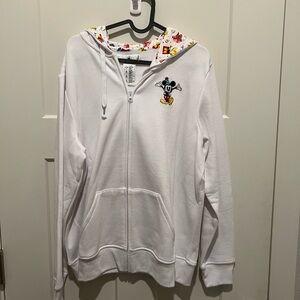 Disney White Zip-Up Hoodie with Mickey Mouse Embroidery